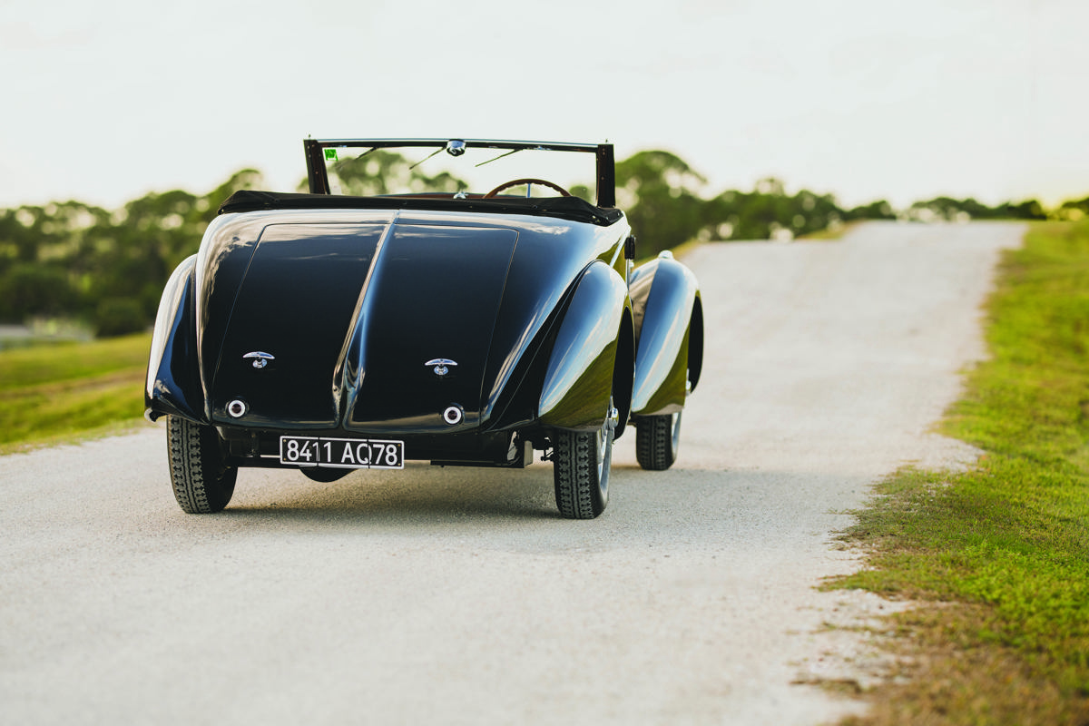 Rear of 1938 Bugatti Type 57 Cabriolet by D'Ieteren offered at RM Sotheby's Amelia Island live auction 2020